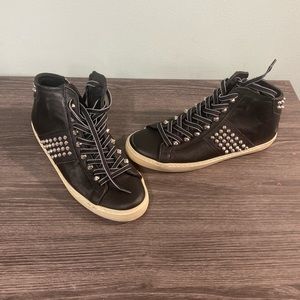Leather Crown Black Sneakers with Silver Accents